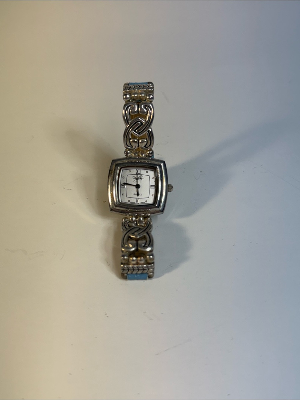 Brighton Silver-Tone Blue Leather Strap Watch